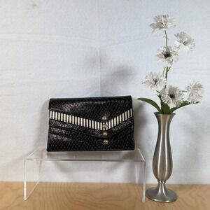 Henri Bendel Vintage Brown Expresso Reptile-Embossed Envelope Clutch‎ Wallet